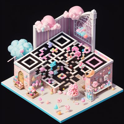 Isometric Candy Shop Diorama QR Code for Packaging