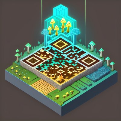 Isometric Glowing Mushroom Forest QR Code for Posters