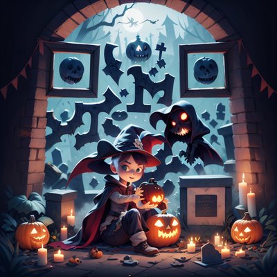Halloween Child Graveyard 3D QR Code for Posters