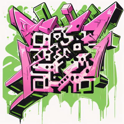 Pink Green Graffiti Lettering QR Code for Stickers — image 1