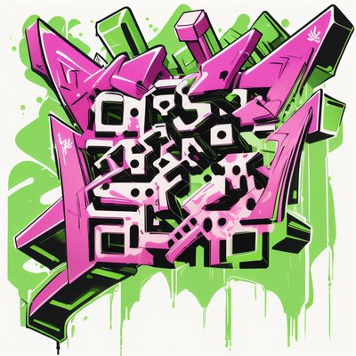 Pink Green Graffiti Lettering QR Code for Stickers