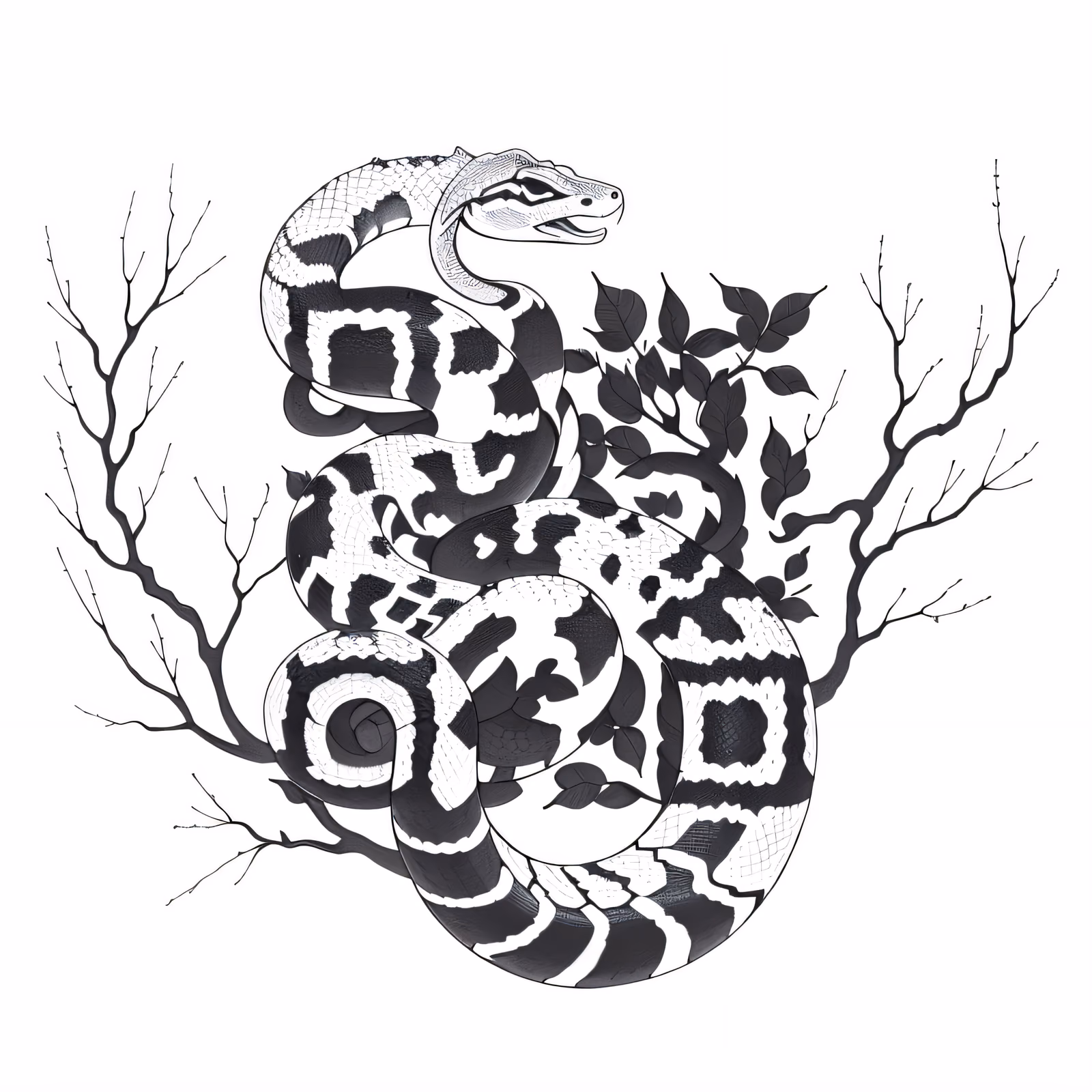 盘蛇树枝二维码设计，适用于临时纹身 — 图片 1