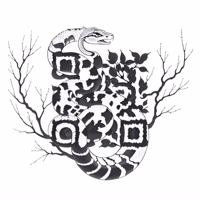 盘蛇树枝二维码设计，适用于临时纹身 — 图片 1