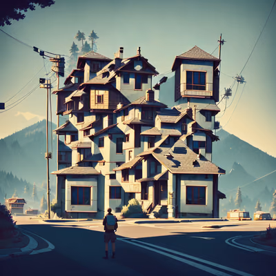 Stacked Houses Mountain Road Illustration QR Code Art — image 1
