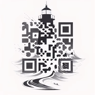 灯塔与海浪纹身墨线二维码设计，适用于临时纹身 — 图片 1