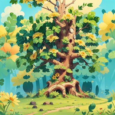 Storybook Tree Meadow Illustration QR Code Art