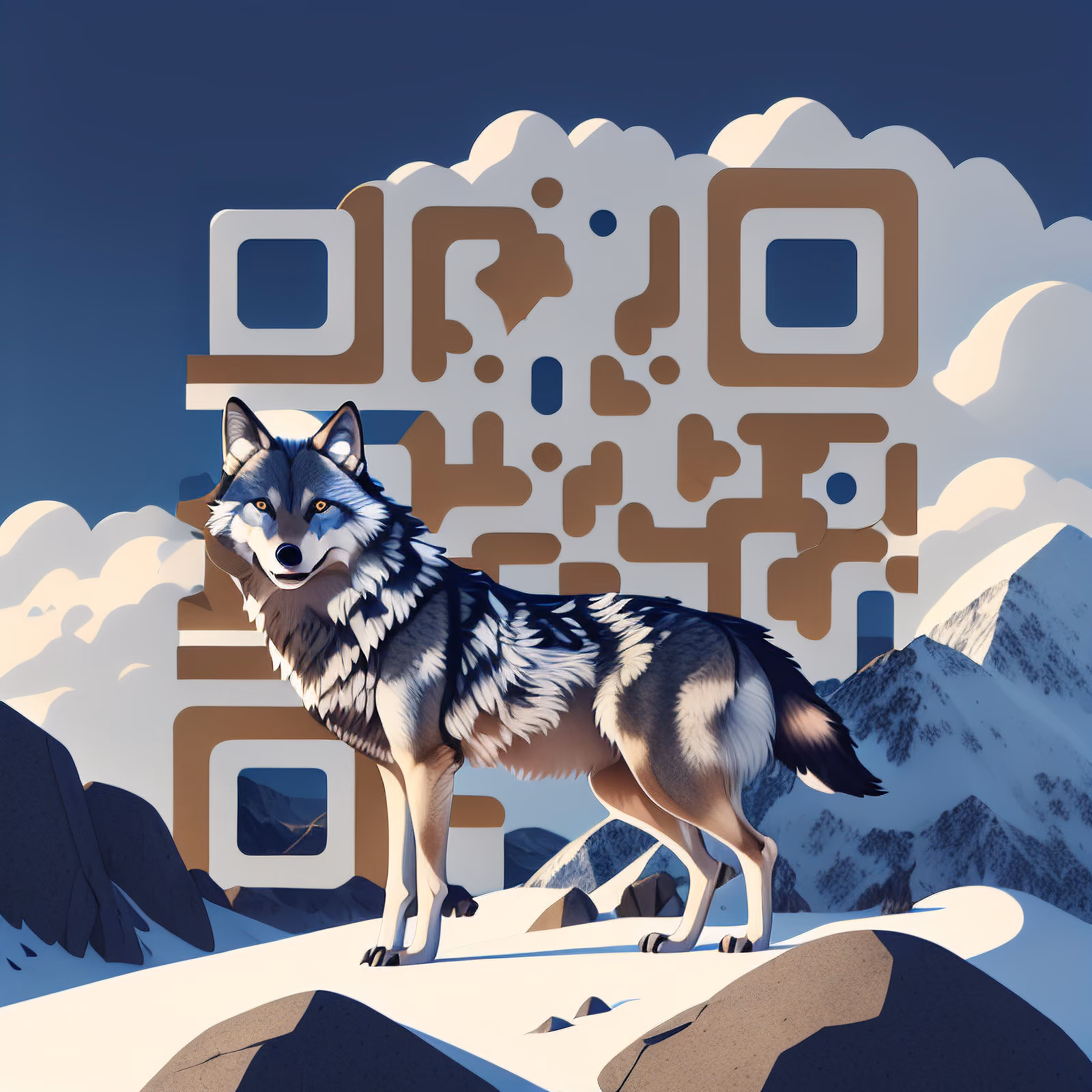 Волк на заснеженной горе: векторный QR-код для постеров — изображение 1