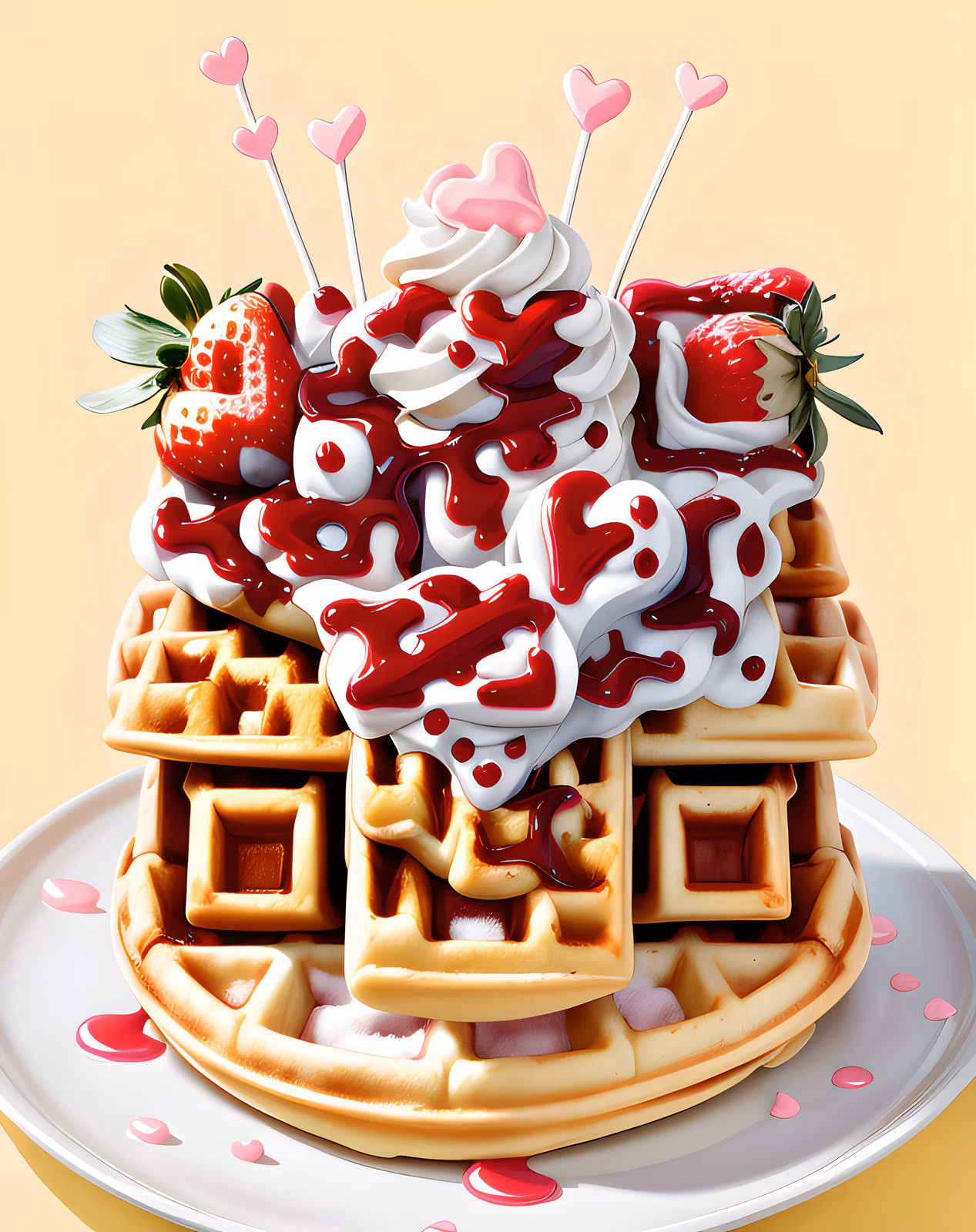 Вафля с клубникой и сердечками: мультяшный QR-код для меню ресторана — изображение 1