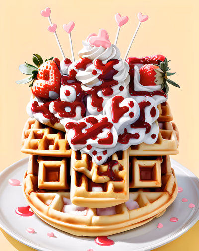 Вафля с клубникой и сердечками: мультяшный QR-код для меню ресторана — изображение 1