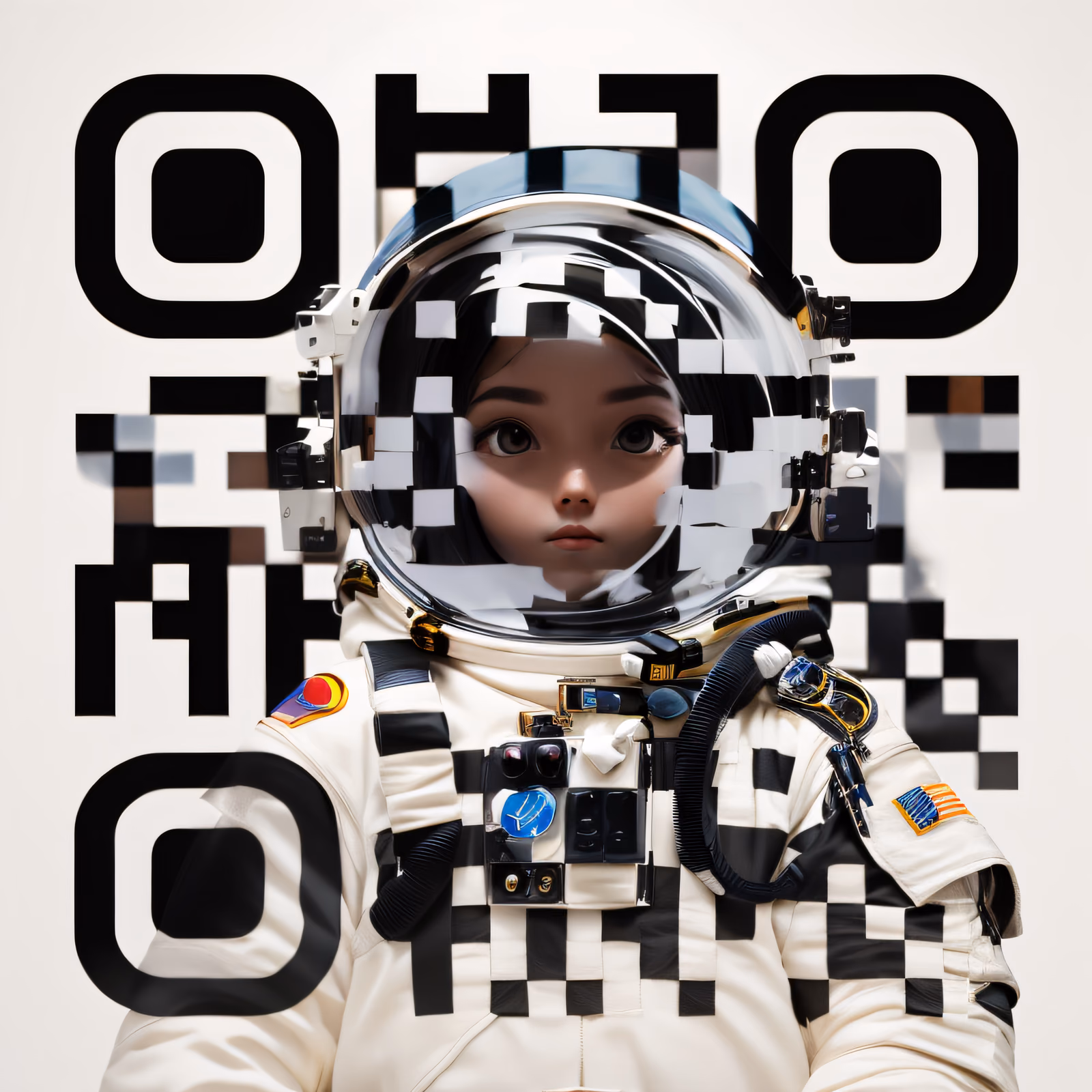 Девочка-астронавт в шлеме: 3D QR-код для постеров — изображение 1