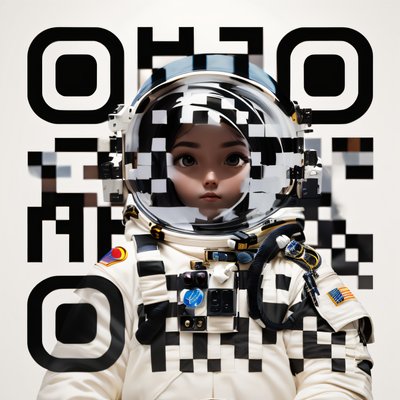 Girl Astronaut in Helmet 3D QR Code for Posters