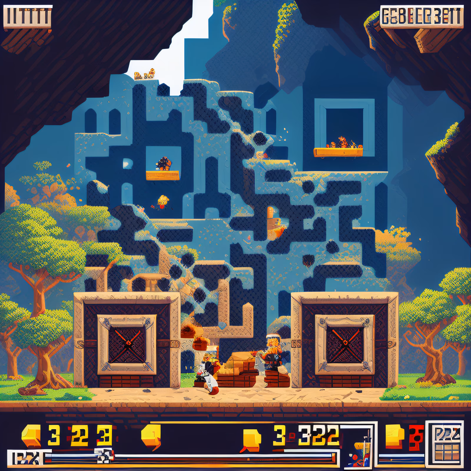 Pixel Platformer Ruins Game Scene QR Code for Posters — image 1