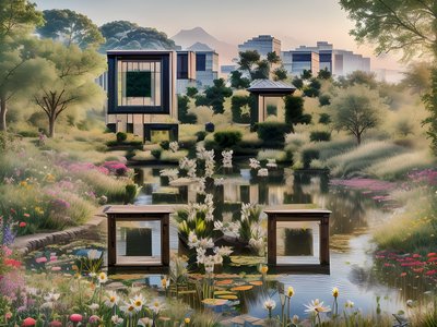 Park Pond Wildflower Landscape QR Code Art