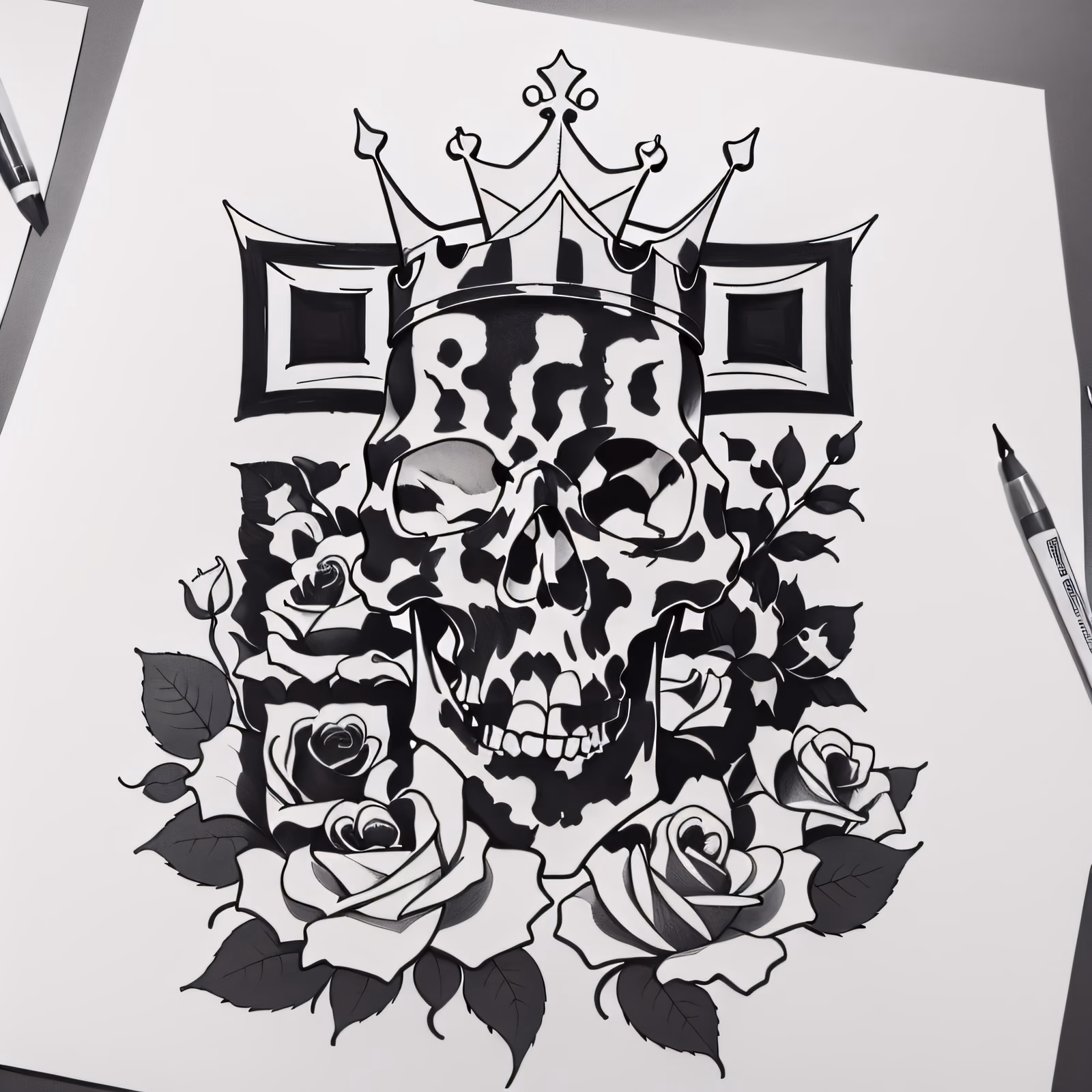 Crowned Skull and Roses Tattoo QR Code for Apparel — image 1