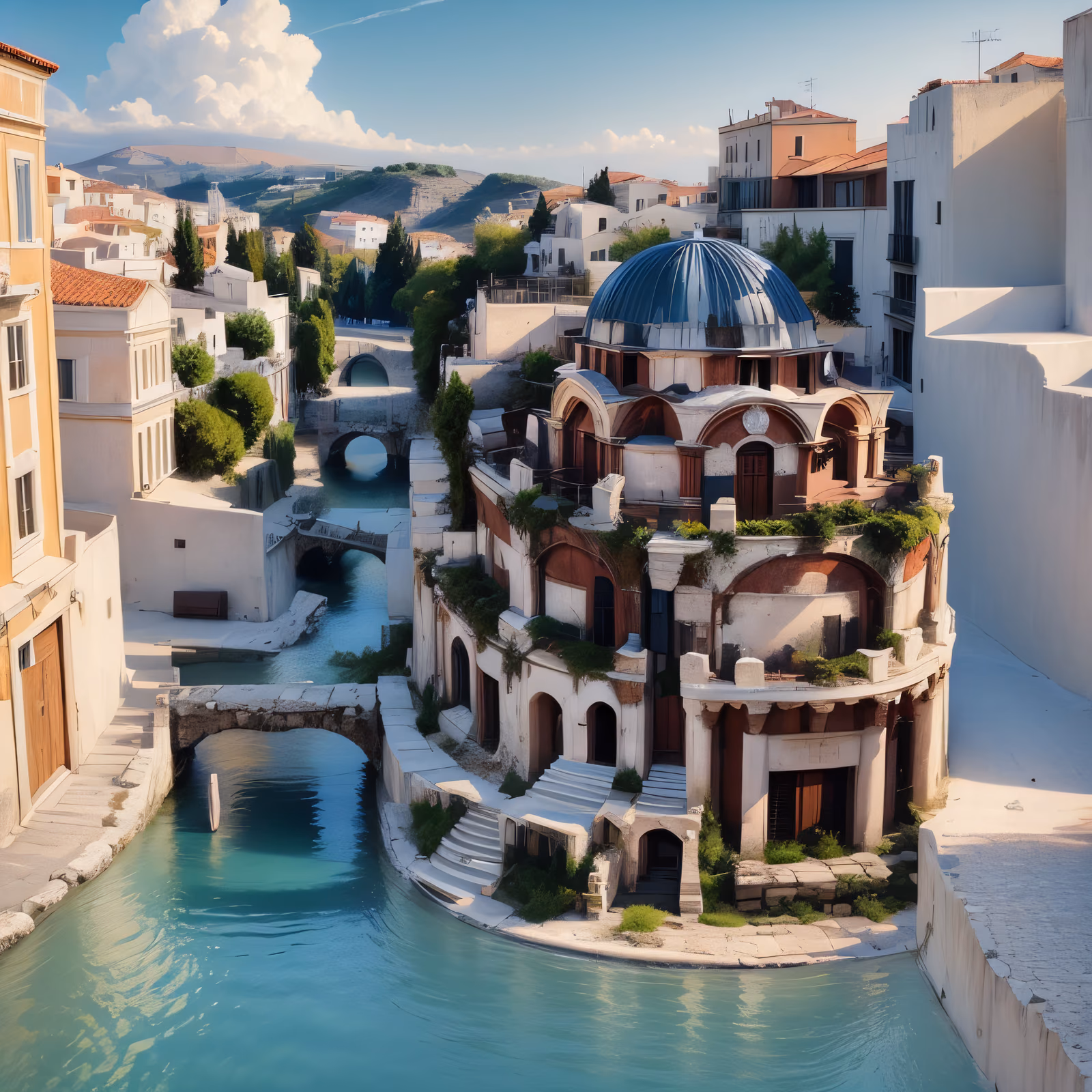 Greek Waterfront City Digital Painting QR Code for Posters — image 1