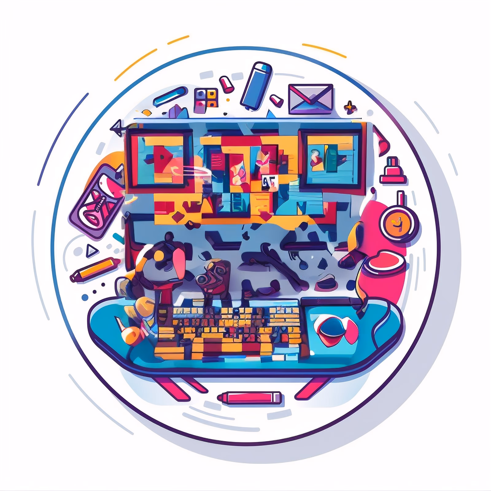 Desk Computer Vector Sticker QR Code for Stickers — image 1