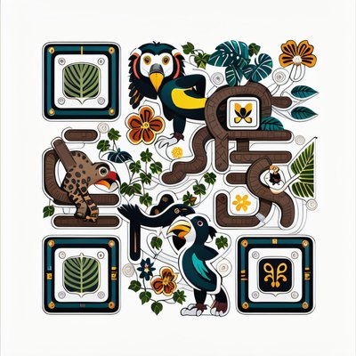 Jungle Toucans and Jaguar Vector QR Code for Stickers