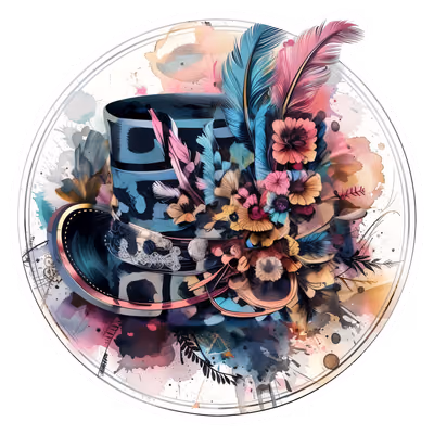 维多利亚高顶礼帽水彩二维码艺术,适用于贴纸 — 图片 1