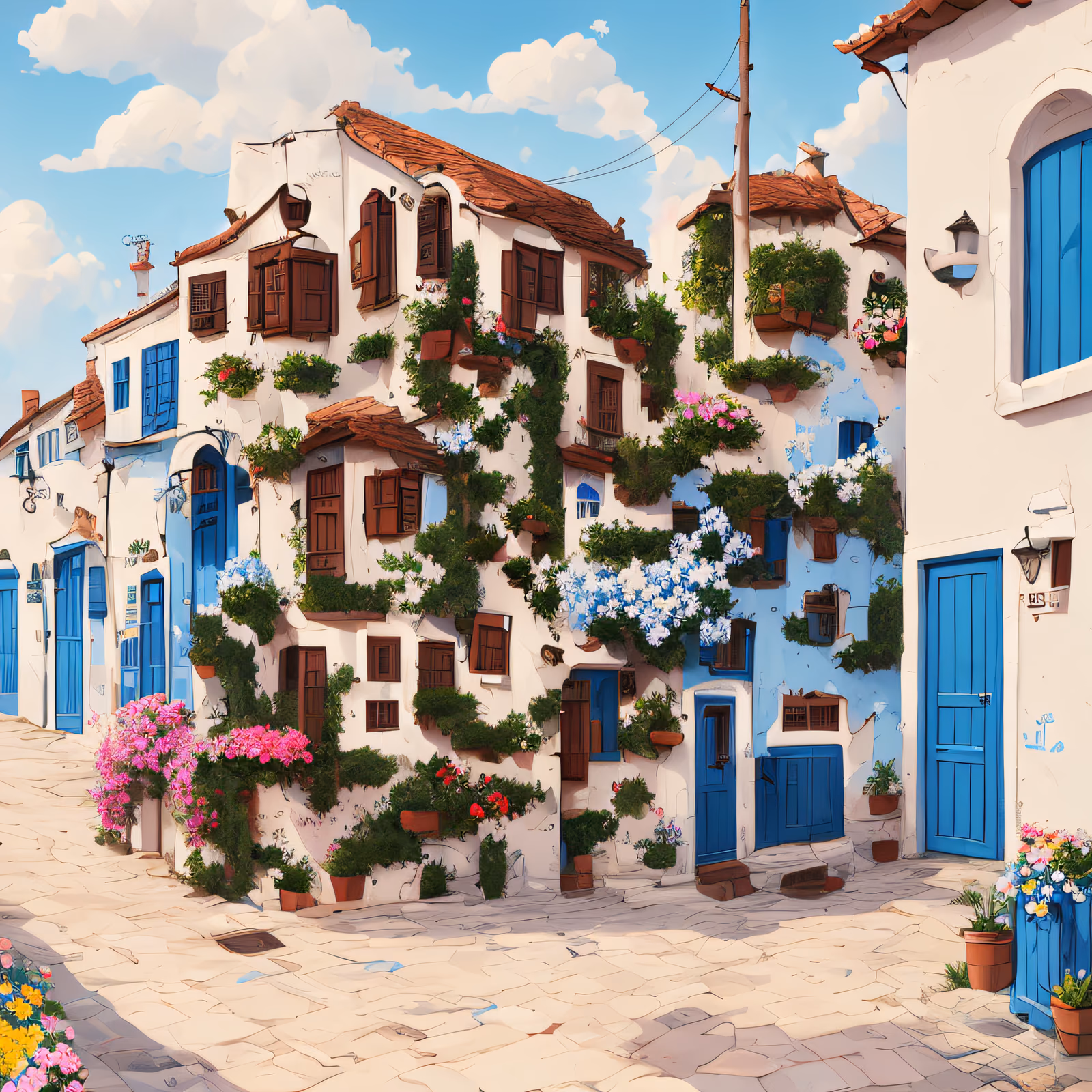 Mediterranean Village Street Digital Painting QR Code for Posters — image 1