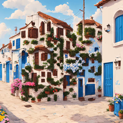 Mediterranean Village Street Digital Painting QR Code for Posters — image 1