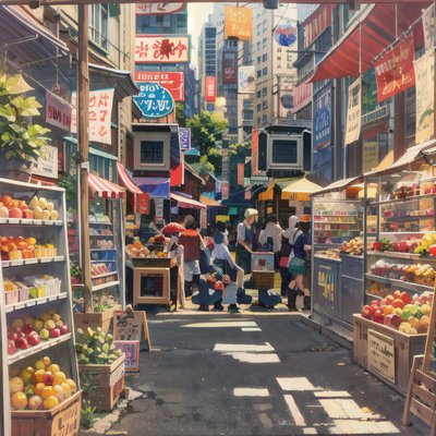 Fruit Market Street Anime Painting QR Code Art