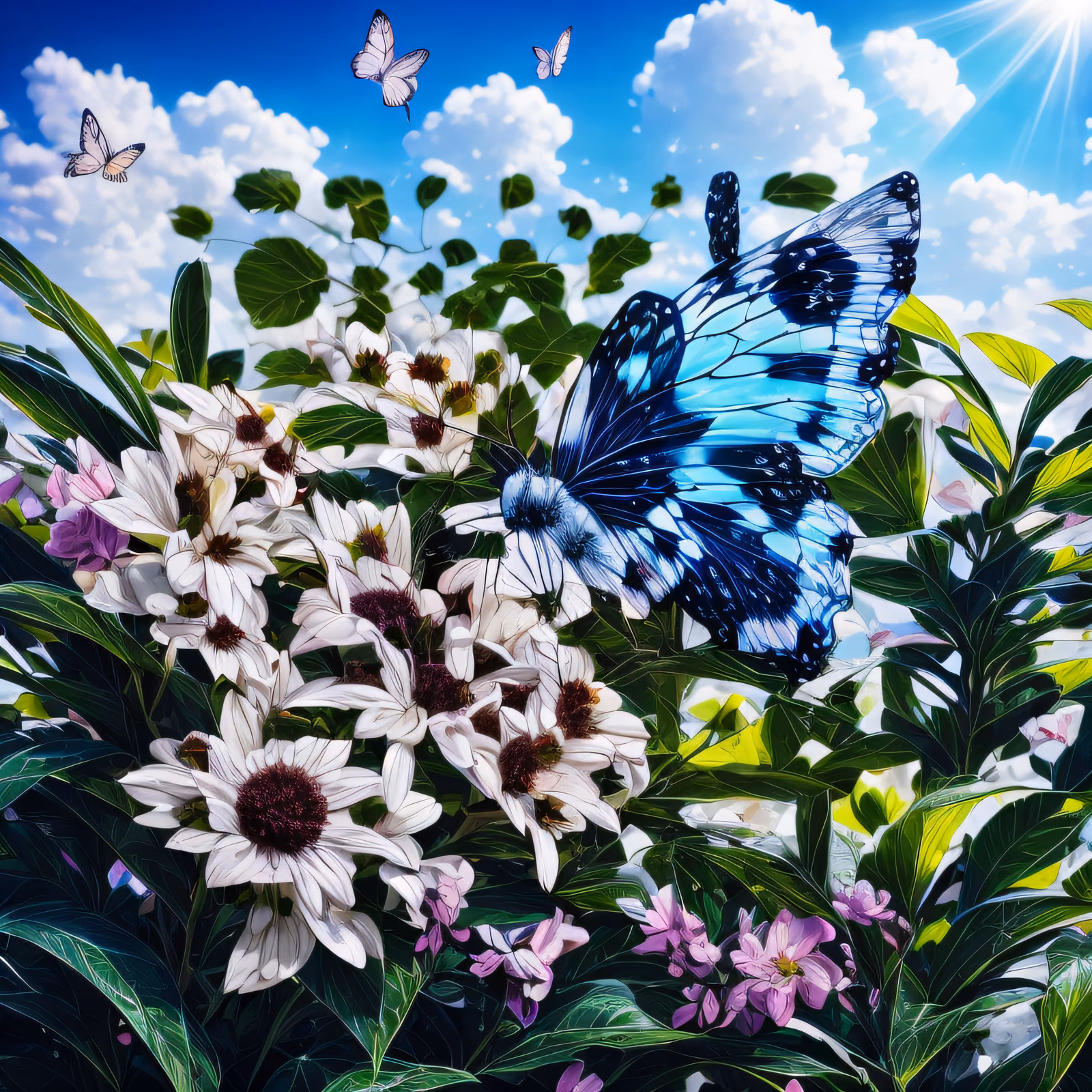 Blue Butterfly on White Flowers QR Code Art — image 1