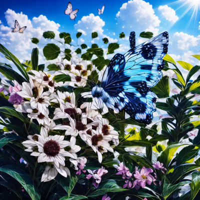 Blue Butterfly on White Flowers QR Code Art — image 1