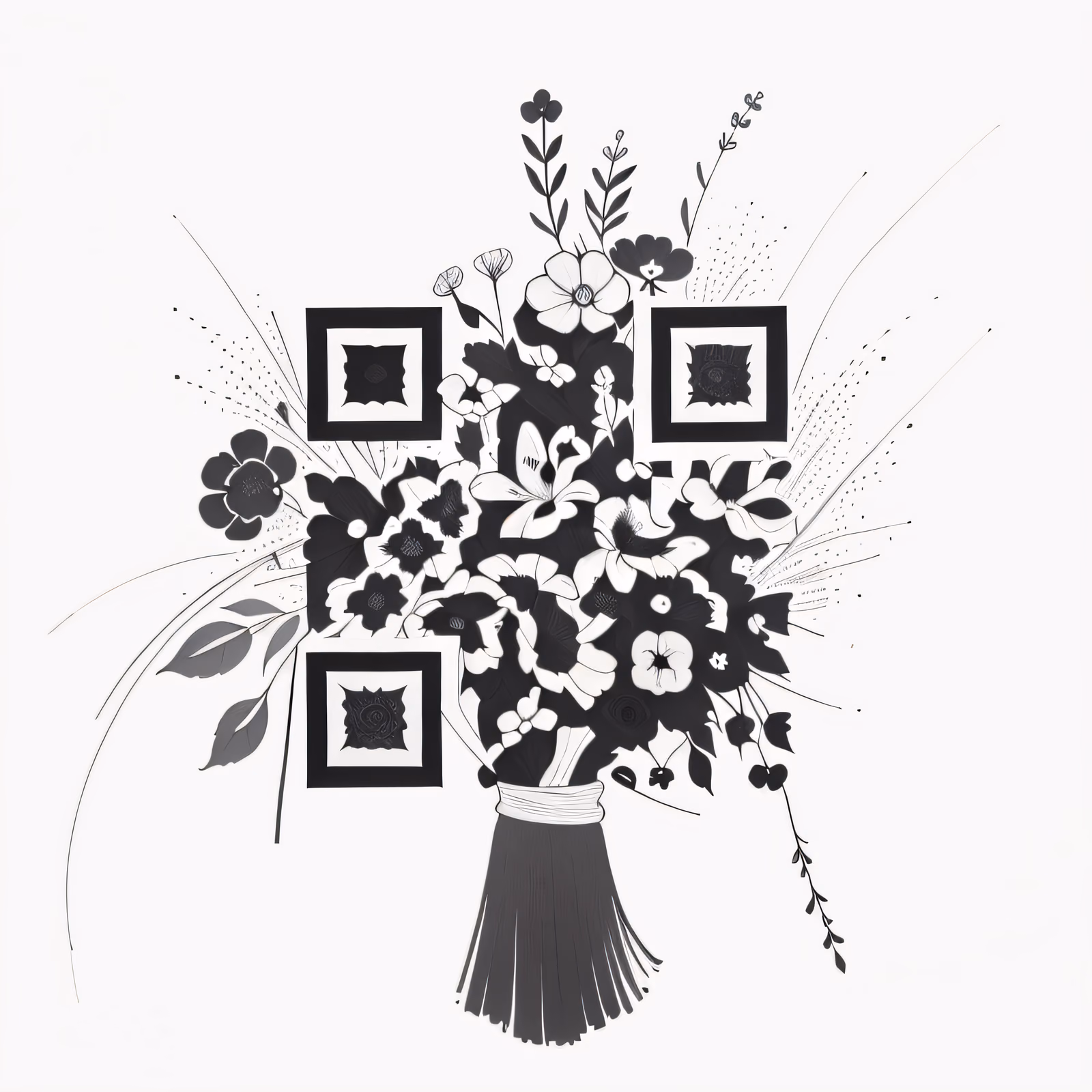 Букет полевых цветов в стиле тату: QR-код для временных татуировок — изображение 1
