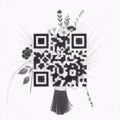 Букет полевых цветов в стиле тату: QR-код для временных татуировок — изображение 1