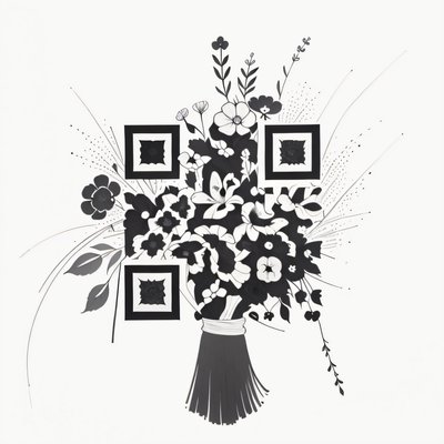 Wildflower Bouquet Tattoo Ink QR Code for Temporary Tattoos