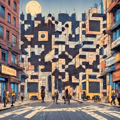 Comic Style Night Street City QR Code for Posters — image 1