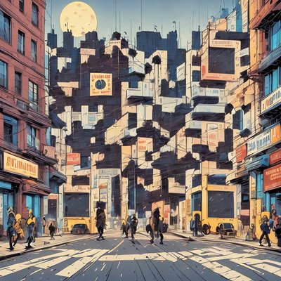 Comic Style Night Street City QR Code for Posters