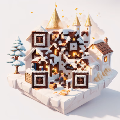 Medieval Bakery Village 3D Render QR Code for Packaging — image 1