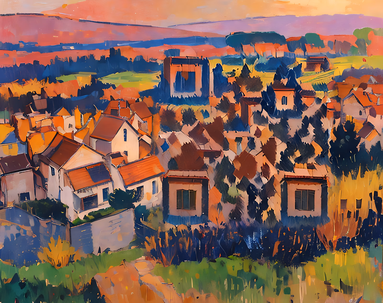 Hillside Village Fauvist Painting QR Code Art — image 1