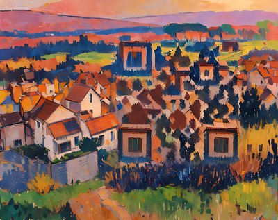 Hillside Village Fauvist Painting QR Code Art