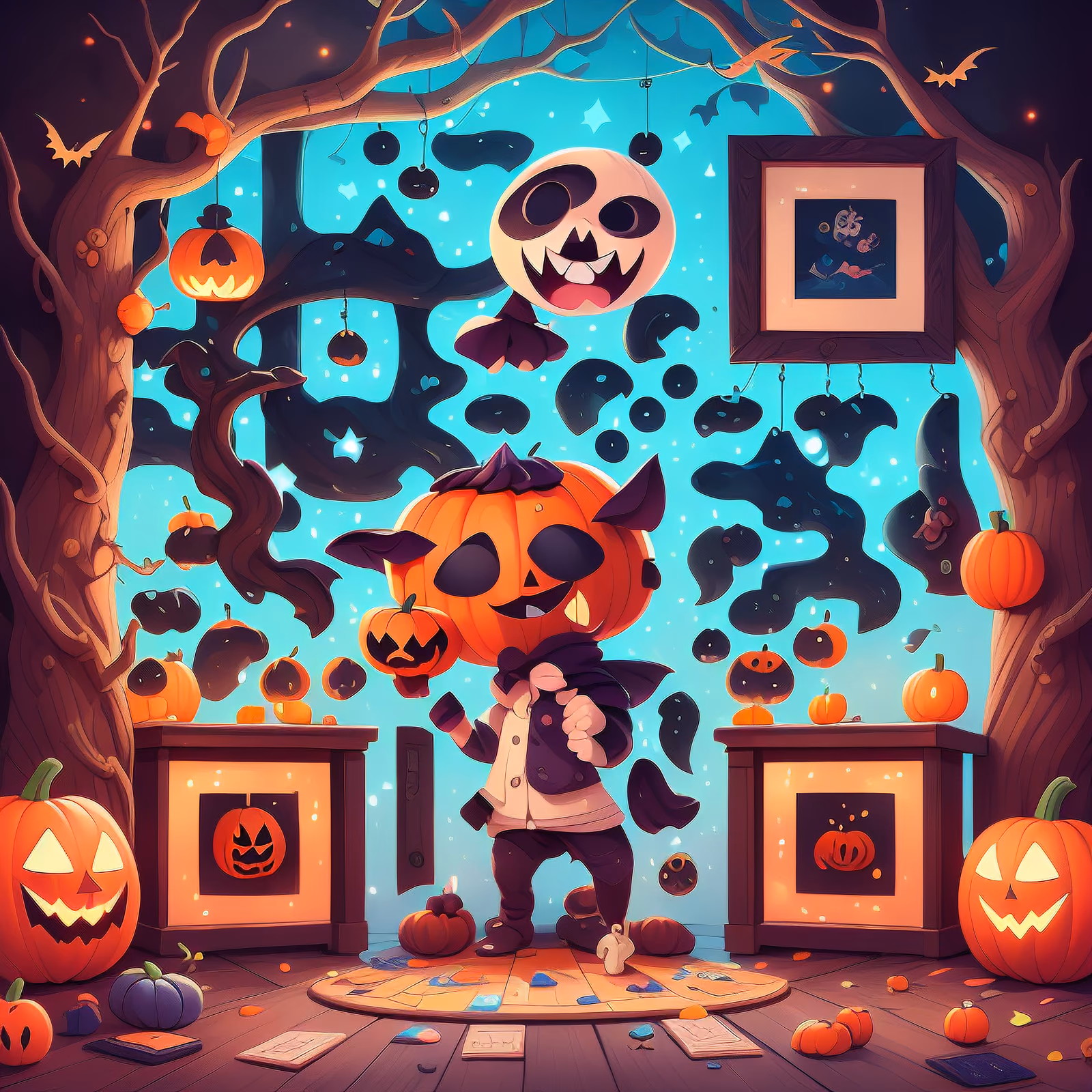 Pumpkin Ghost Halloween Cartoon QR Code for Posters — image 1