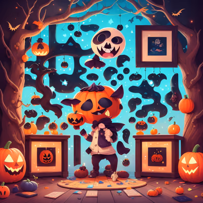 Pumpkin Ghost Halloween Cartoon QR Code for Posters — image 1