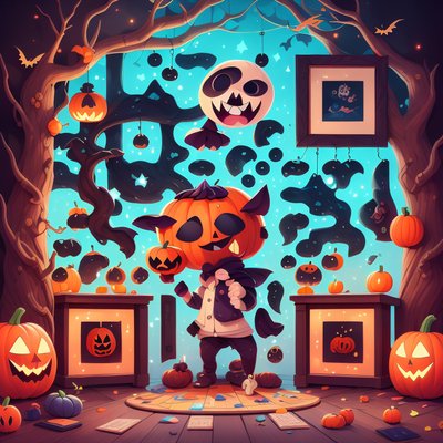 Pumpkin Ghost Halloween Cartoon QR Code for Posters