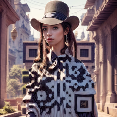Woman in Hat Street Portrait QR Code Art — image 1
