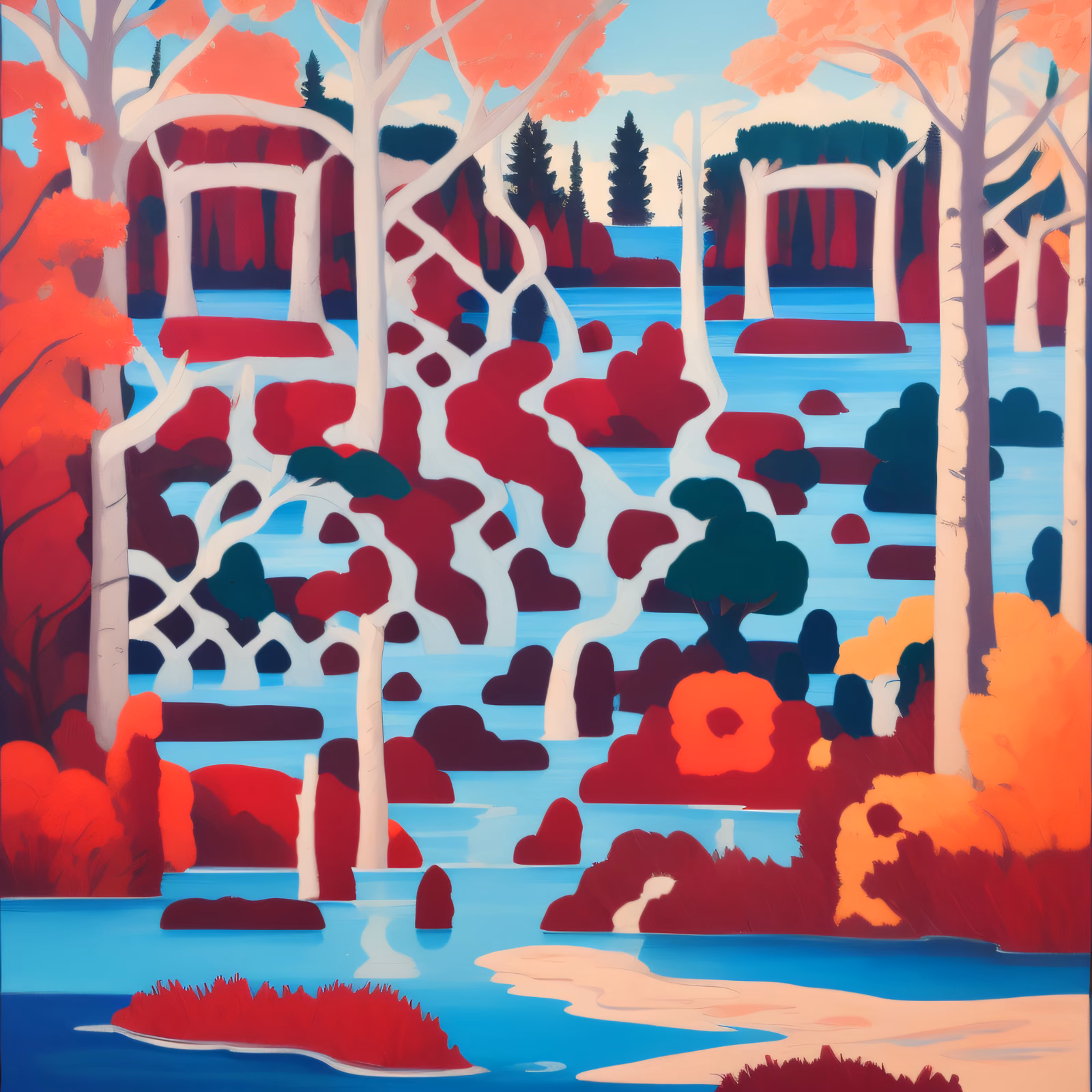 Red Autumn Forest Lake Vector QR Code Art — image 1