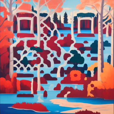 Red Autumn Forest Lake Vector QR Code Art — image 1