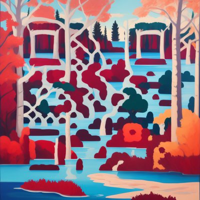 Red Autumn Forest Lake Vector QR Code Art
