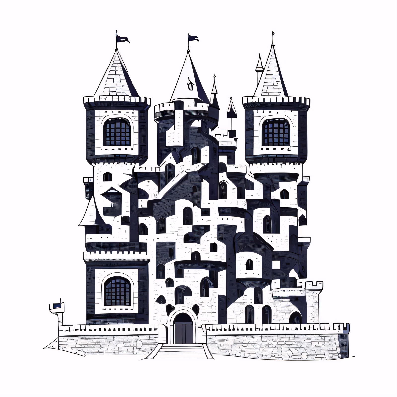Medieval Castle Tattoo Line Art QR Code for Temporary Tattoos — image 1