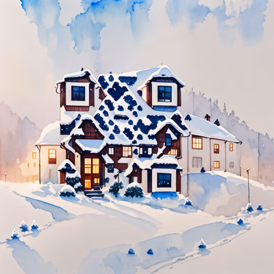 Snowy Winter House Watercolor QR Code for Greeting Cards — image 1