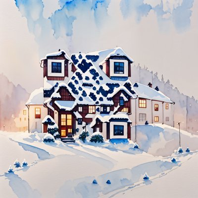 Snowy Winter House Watercolor QR Code for Greeting Cards