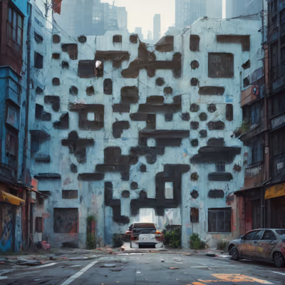 Разрушенная городская улица, цифровая живопись: QR-код для постеров — изображение 1