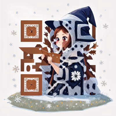 Милая зимняя ведьма в мультяшном стиле: QR-код для открыток — изображение 1