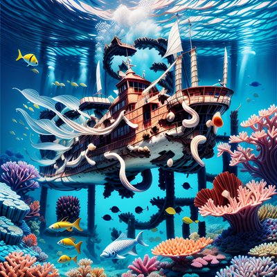 Underwater Shipwreck Coral Reef QR Code Art