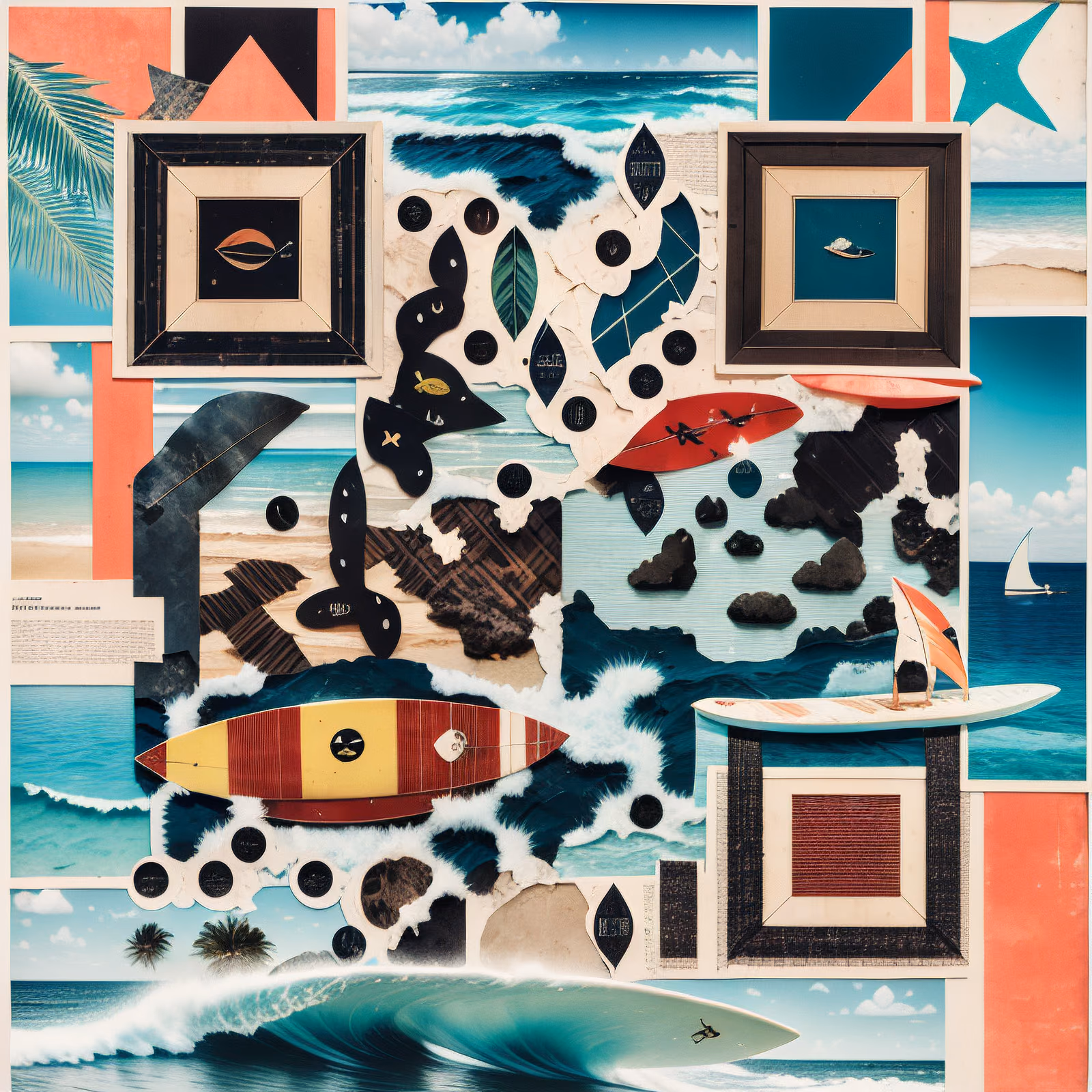 Tropical Surf Paper Collage QR Code for Posters — image 1