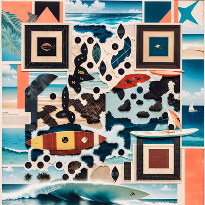 Tropical Surf Paper Collage QR Code for Posters — image 1